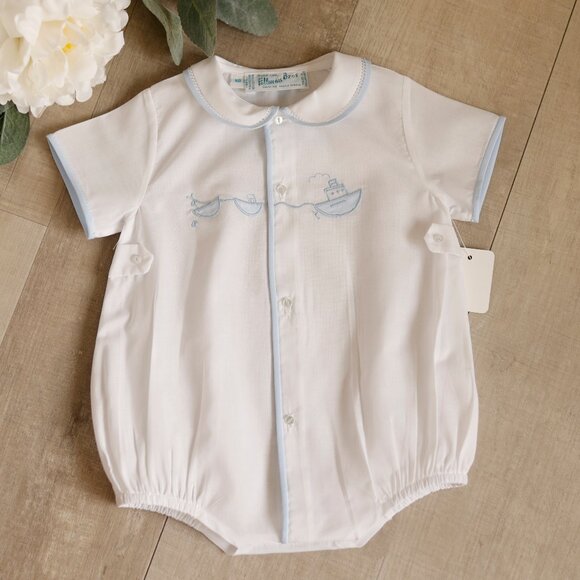 Feltman Brothers Other - Boy's Heirloom White Creeper Romper Feltman Brothers Newborn Tug Boat NWT